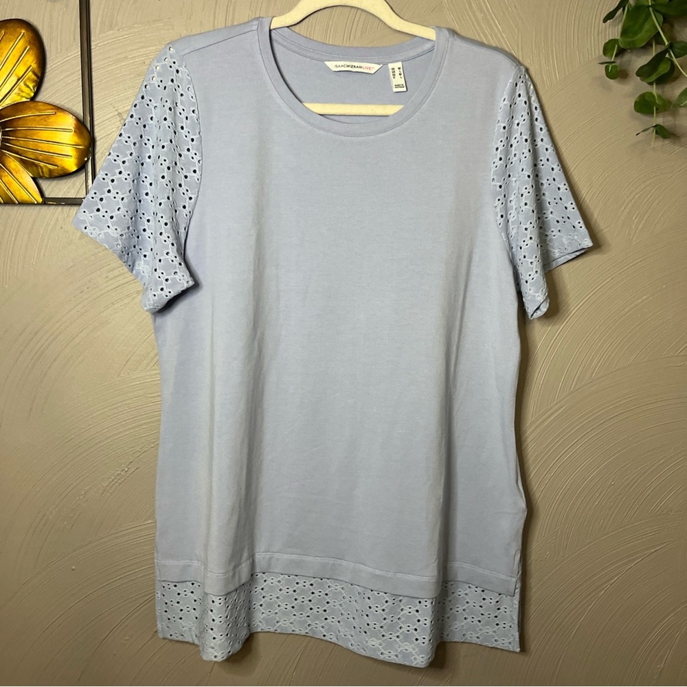 Isaac Mizrahi Light Blue Eyelet‎ Sleeve Top